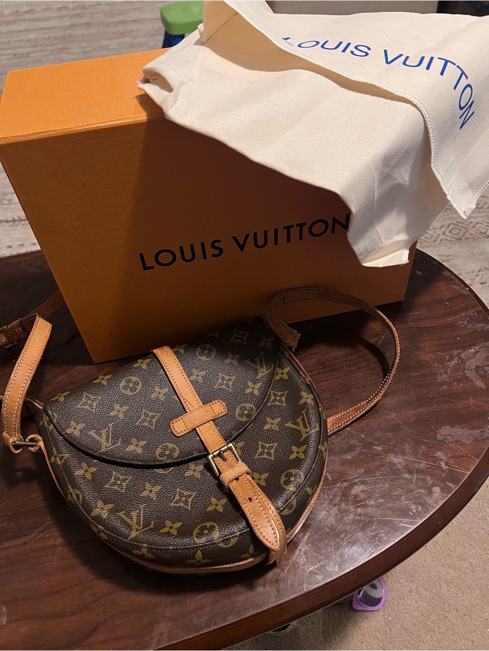 Louis Vuitton Monogram Canvas Crossbody Saddle Bag in Brown and Natural Leather